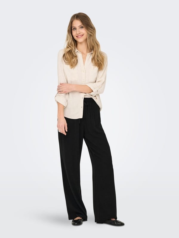 Only ONLSIESTA MW PULL-UP LINEN BL PNT NOOS Siyah Kadın Pantolon