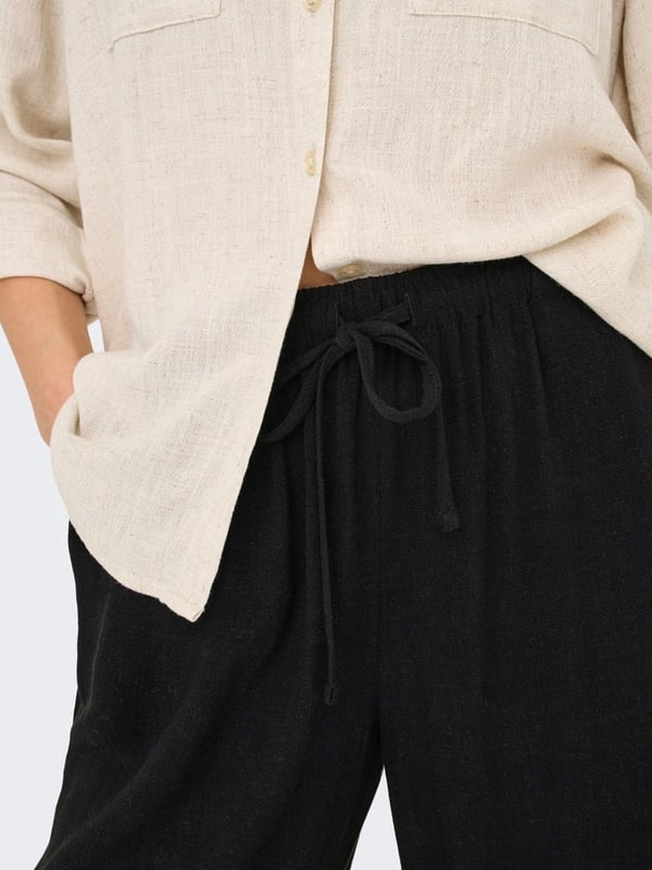 Only ONLSIESTA MW PULL-UP LINEN BL PNT NOOS Siyah Kadın Pantolon
