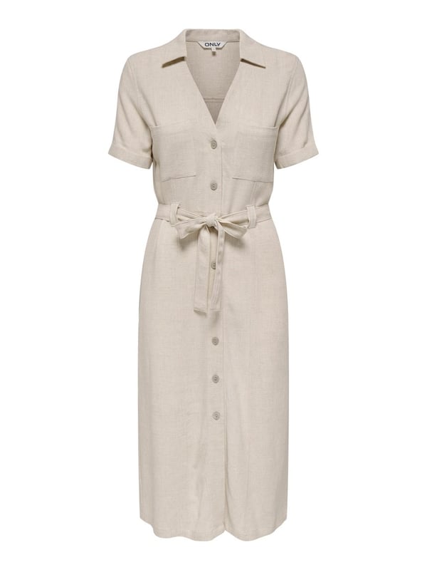 Only ONLSIESTA SS LIN BL SHIRT DRESS PNT NOOS Bej Kadın Elbise