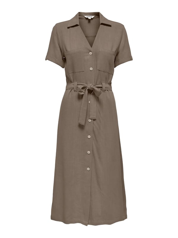 Only ONLSIESTA SS LIN BL SHIRT DRESS PNT NOOS Kahverengi Kadın Elbise
