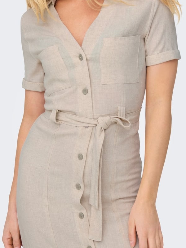 Only ONLSIESTA SS LIN BL SHIRT DRESS PNT NOOS Bej Kadın Elbise