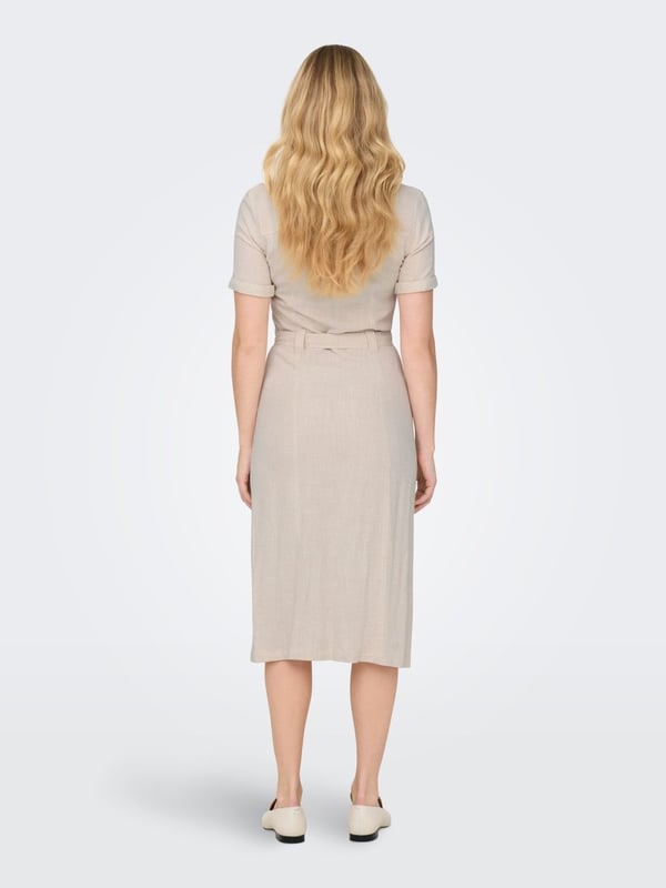Only ONLSIESTA SS LIN BL SHIRT DRESS PNT NOOS Bej Kadın Elbise