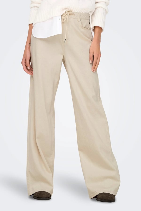 Only ONLSILLA MW WIDE STRING PANT CC PNT Bej Kadın Pantolon