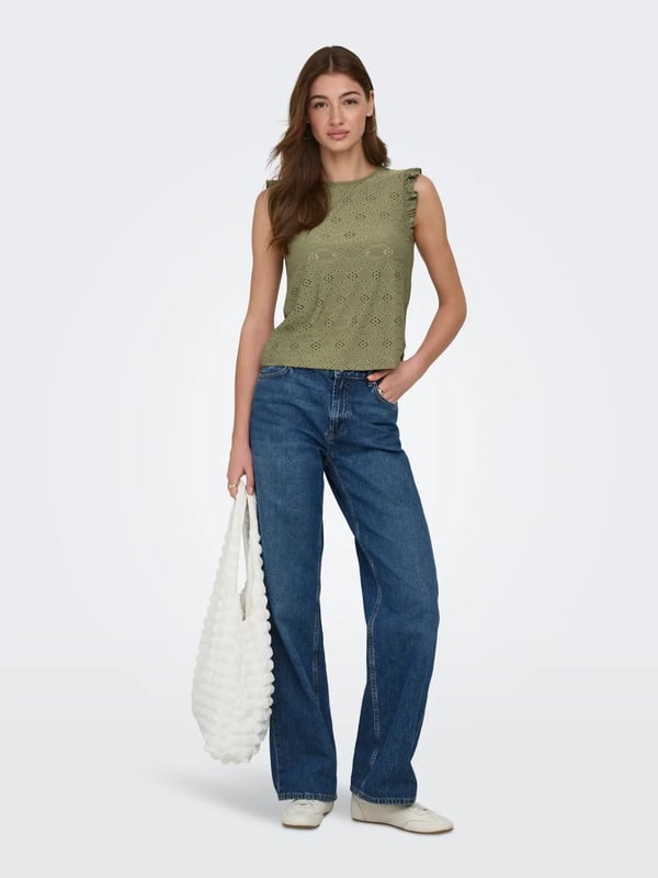 Only ONLSMILLA S/L FRILL TOP JRS Haki Kadın Bluz
