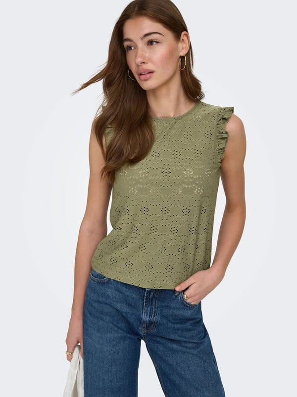 Only ONLSMILLA S/L FRILL TOP JRS Haki Kadın Bluz