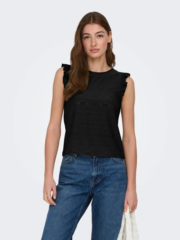 Only ONLSMILLA S/L FRILL TOP JRS Siyah Kadın Bluz