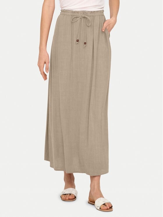 Only ONLSOLVI HW LINEN BL PB LON SKIRT CC PNT Bej Kadın Etek