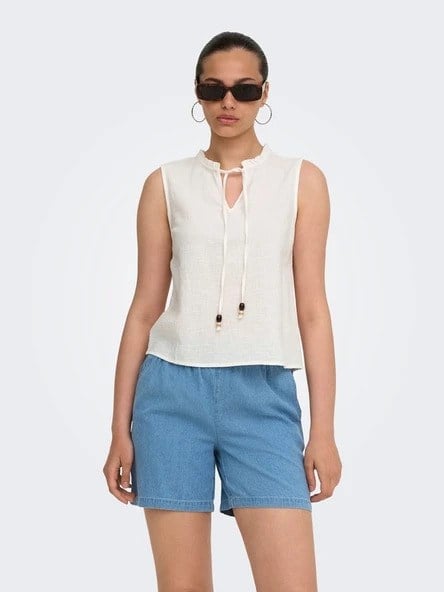 Only ONLSWAR S/L FRILL TOP WVN Beyaz Kadın Bluz