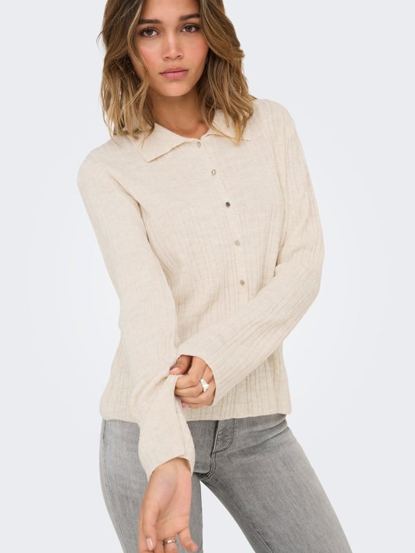 Only ONLTHEA LS BUTTON POLO CARDIGAN KNT Bej Kadın Hırka