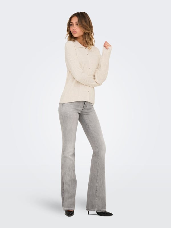 Only ONLTHEA LS BUTTON POLO CARDIGAN KNT Bej Kadın Hırka