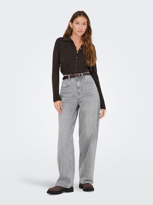 Only ONLTHEA LS BUTTON POLO CARDIGAN KNT Kahverengi Kadın Hırka