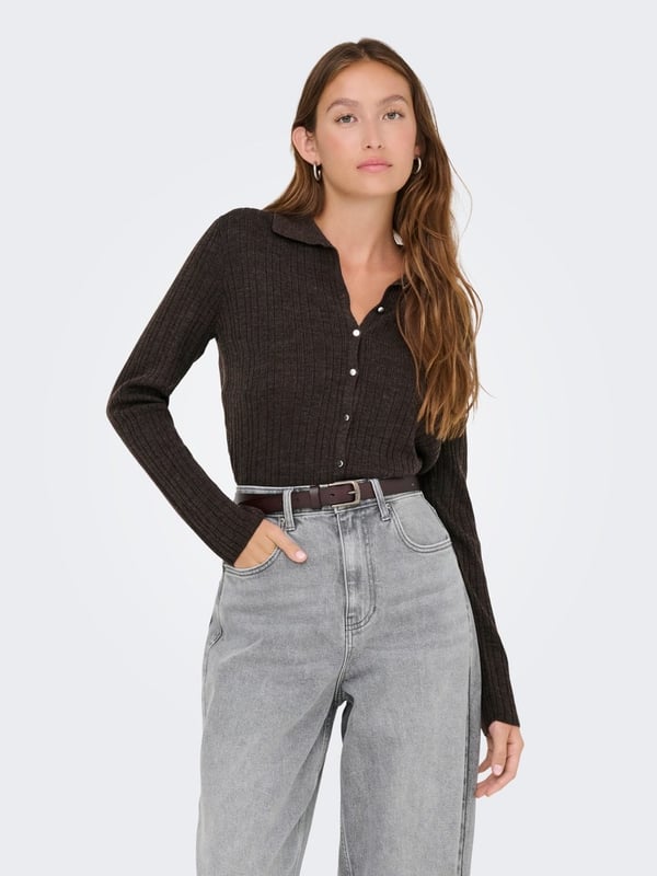 Only ONLTHEA LS BUTTON POLO CARDIGAN KNT Kahverengi Kadın Hırka