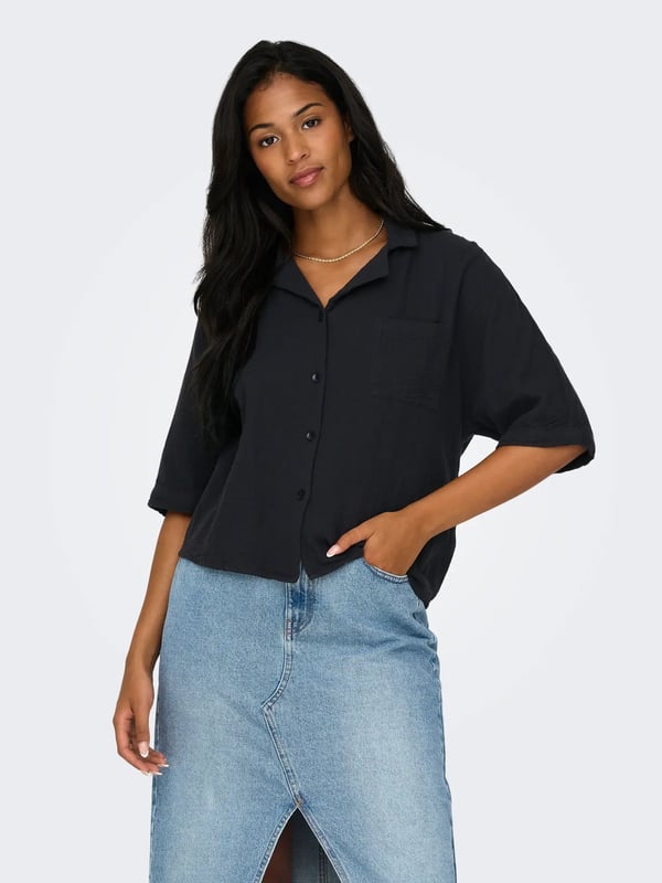 Only ONLTHYRA SS SHIRT NOOS WVN Antrasit Kadın Gömlek