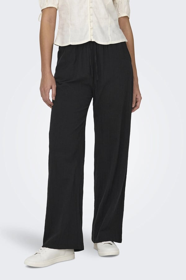 Only ONLTIZANA COTTON LOOSE PANTS WVN NOOS Siyah Kadın Pantolon