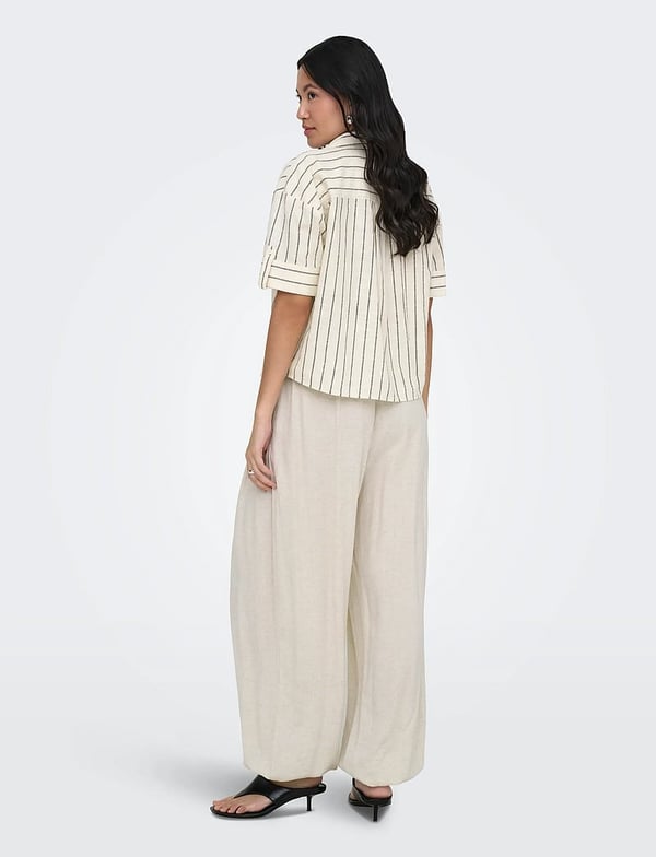 Only ONLTIZANA STRIPE S/S SHIRT WVN NOOS Bej Kadın Gömlek