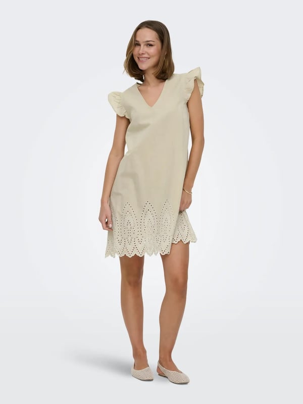 Only ONLTULUM EMB S/S DRESS WVN Bej Kadın Elbise