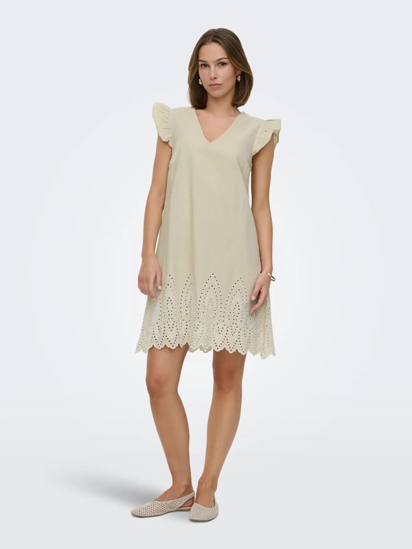 Only ONLTULUM EMB S/S DRESS WVN Bej Kadın Elbise