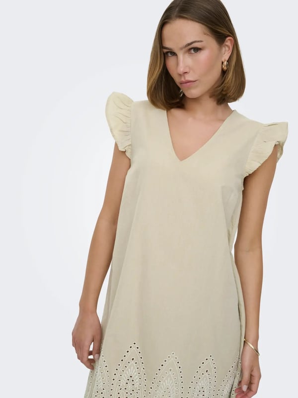 Only ONLTULUM EMB S/S DRESS WVN Bej Kadın Elbise