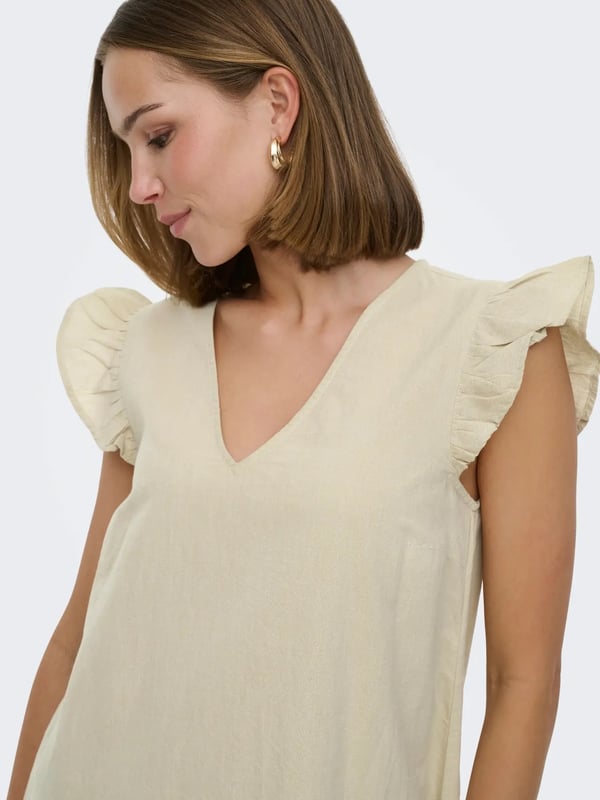 Only ONLTULUM EMB S/S DRESS WVN Bej Kadın Elbise