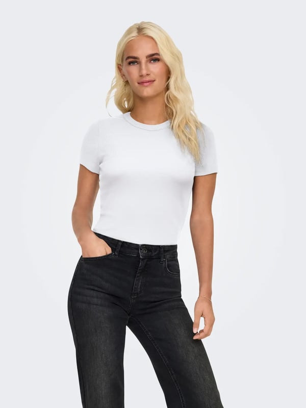 Only ONLVAL S/S O-NECK TOP JRS NOOS Beyaz Kadın T-Shirt