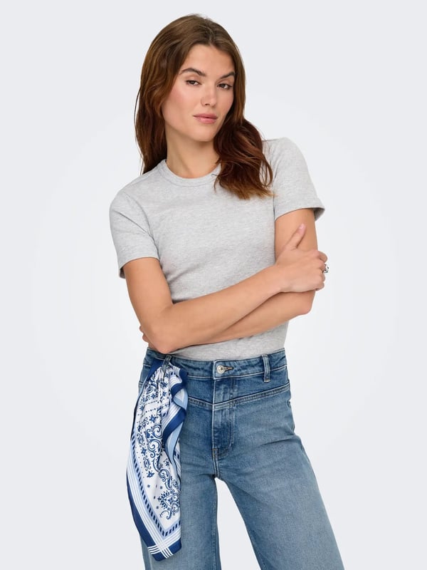 Only ONLVAL S/S O-NECK TOP JRS NOOS Gri Kadın T-Shirt