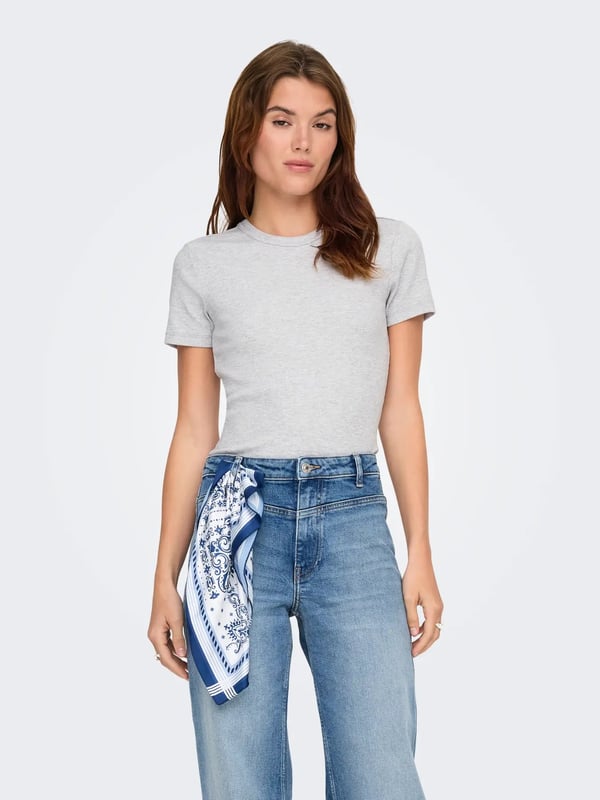 Only ONLVAL S/S O-NECK TOP JRS NOOS Gri Kadın T-Shirt