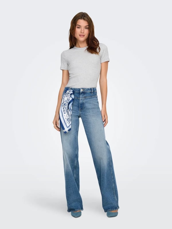 Only ONLVAL S/S O-NECK TOP JRS NOOS Gri Kadın T-Shirt