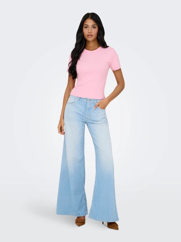 Only ONLVAL S/S O-NECK TOP JRS NOOS Pudra Kadın T-Shirt