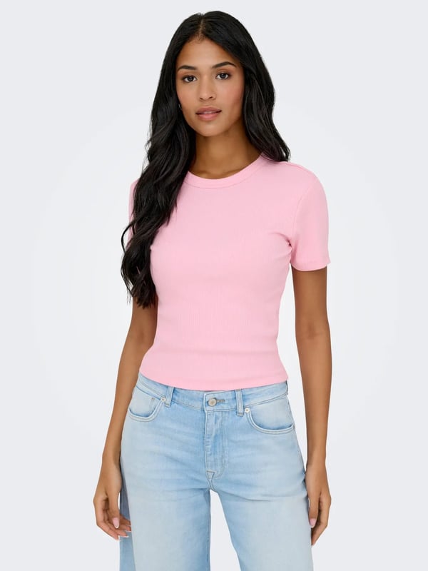 Only ONLVAL S/S O-NECK TOP JRS NOOS Pudra Kadın T-Shirt
