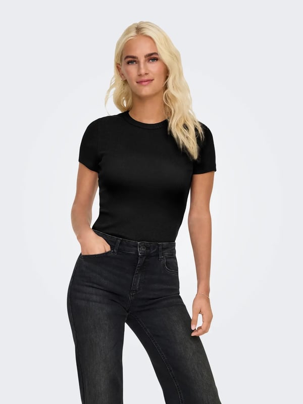 Only ONLVAL S/S O-NECK TOP JRS NOOS Siyah Kadın T-Shirt