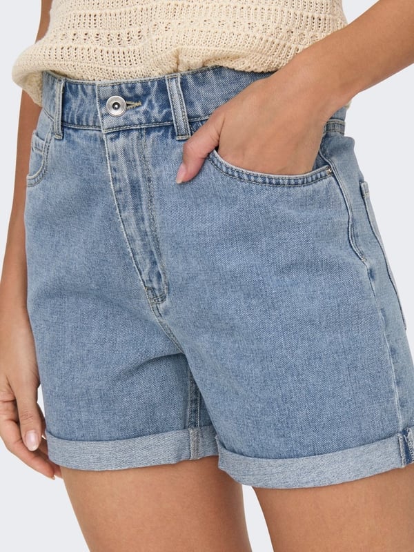 Only ONLVEGA HW MOM DNM SHORTS NOOS Açık Mavi Kadın Şort