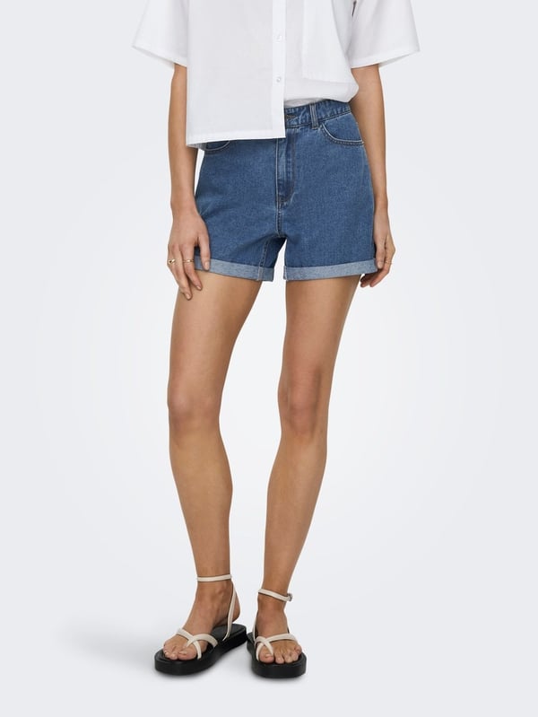 Only ONLVEGA HW MOM DNM SHORTS NOOS Mavi Kadın Şort