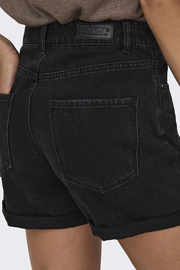 Only ONLVEGA HW MOM DNM SHORTS NOOS Siyah Kadın Şort