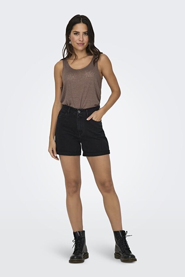 Only ONLVEGA HW MOM DNM SHORTS NOOS Siyah Kadın Şort