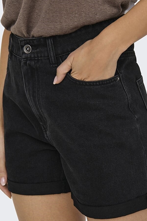 Only ONLVEGA HW MOM DNM SHORTS NOOS Siyah Kadın Şort