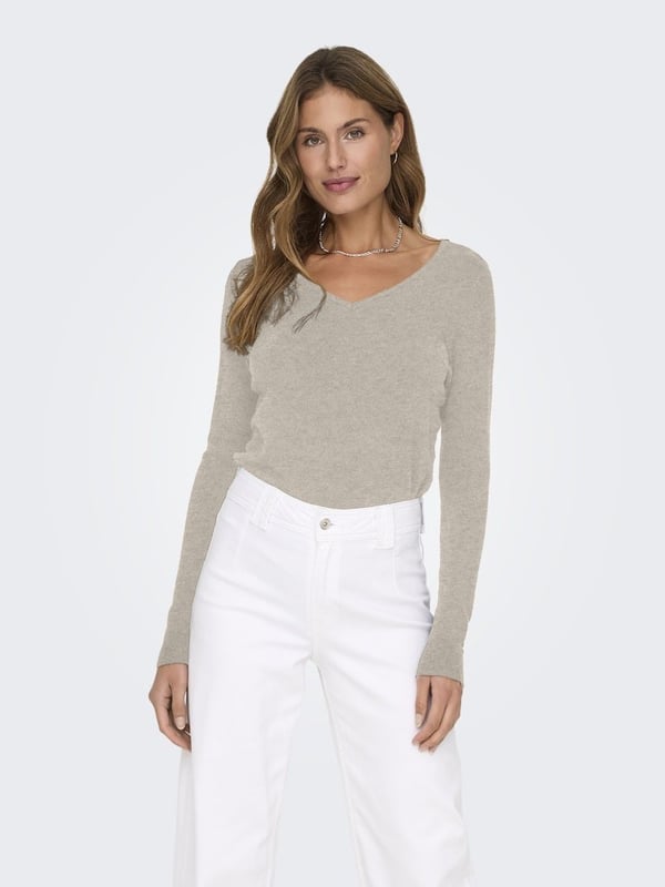 Only ONLVENICE LIFE LS VNECK PULLO KNT NOOS Bej Kadın Kazak