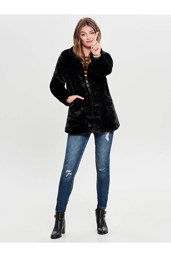 Only ONLVIDA FAUX FUR COAT OTW Siyah Kadın Mont