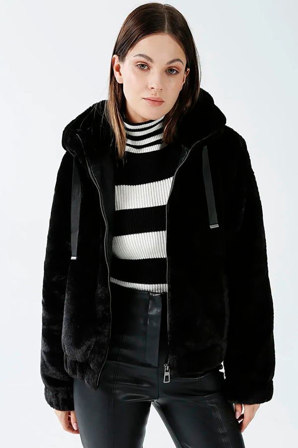 Only ONLVIDA FUR HOODED JACKET CC OTW Siyah Kadın Ceket