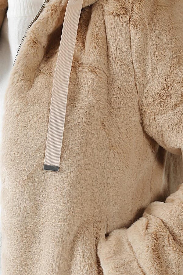 Only ONLVIDA FUR HOODED JACKET CC OTW Bej Kadın Ceket