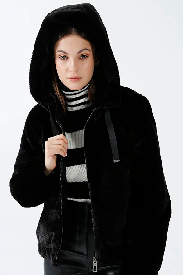 Only ONLVIDA FUR HOODED JACKET CC OTW Siyah Kadın Ceket