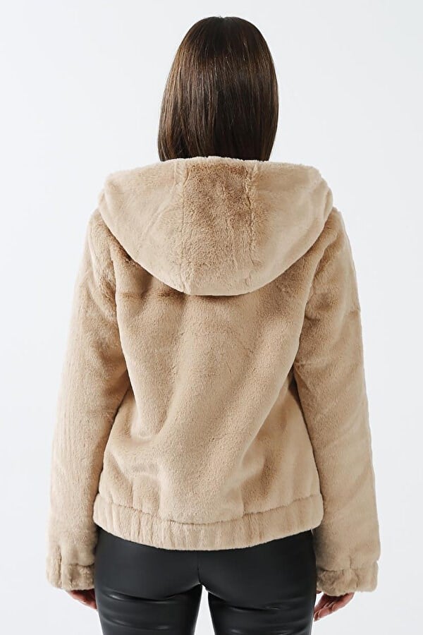 Only ONLVIDA FUR HOODED JACKET CC OTW Bej Kadın Ceket