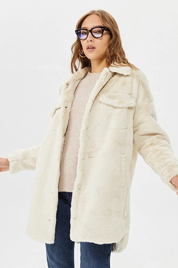 Only ONLVIDA FUR SHACKET OTW Bej Kadın Mont
