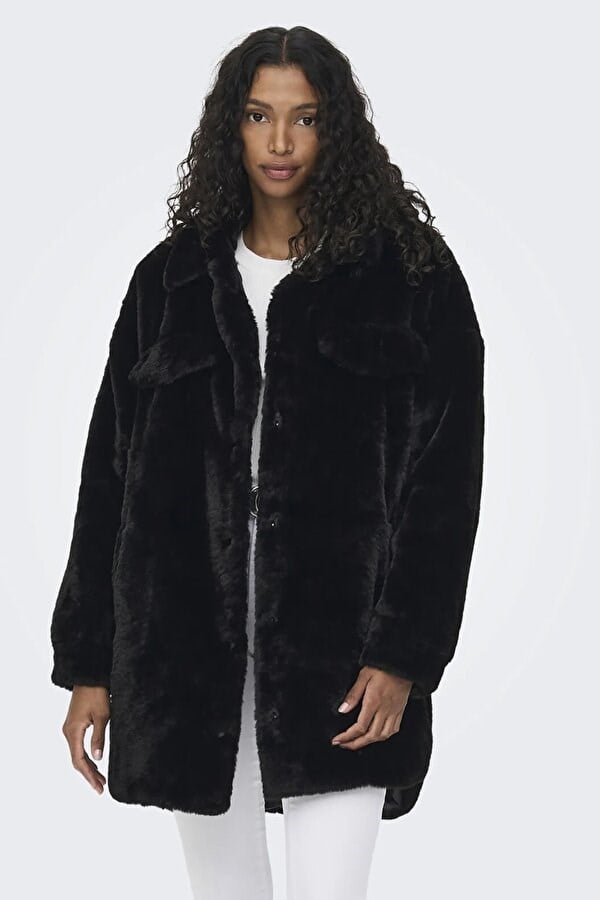 Only ONLVIDA FUR SHACKET OTW Siyah Kadın Mont
