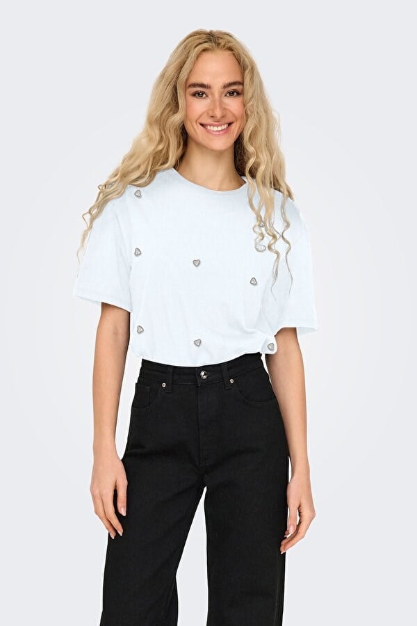 Only ONLVITA S/S TEE BOX JRS Beyaz Kadın T-Shirt