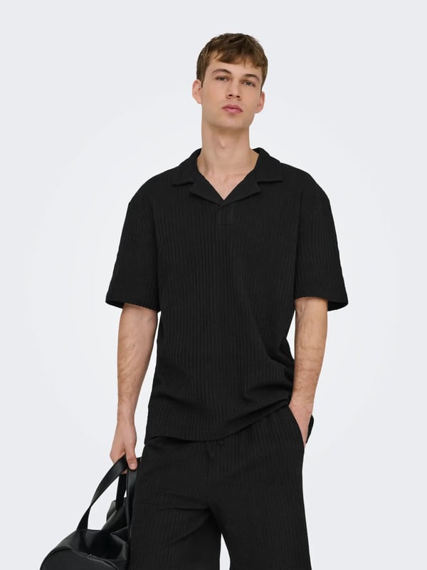 Only&Sons ONSAUSTIN RLX SS SEERSUCK RSRT POLO TEE Siyah Erkek Gömlek