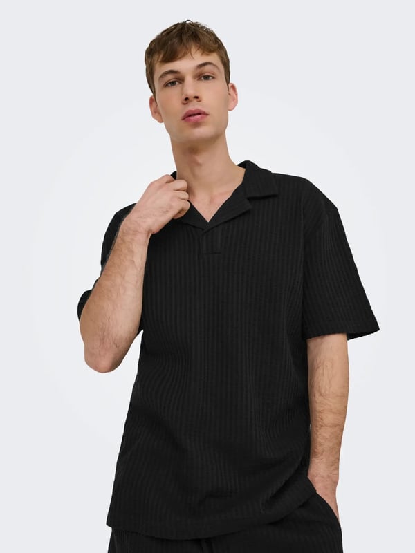 Only&Sons ONSAUSTIN RLX SS SEERSUCK RSRT POLO TEE Siyah Erkek Gömlek