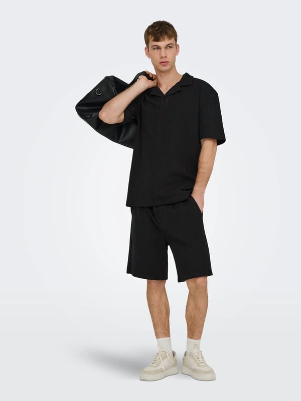 Only&Sons ONSAUSTIN WIDE SEERSUCKER S SHORTS Siyah Erkek Şort