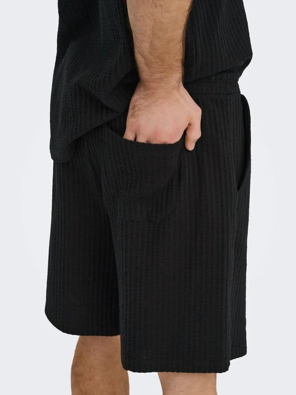 Only&Sons ONSAUSTIN WIDE SEERSUCKER S SHORTS Siyah Erkek Şort