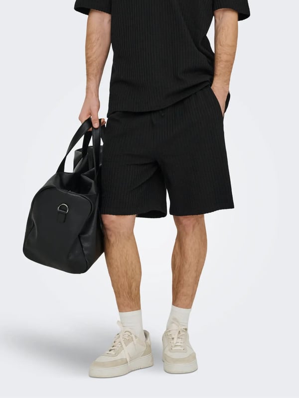Only&Sons ONSAUSTIN WIDE SEERSUCKER S SHORTS Siyah Erkek Şort