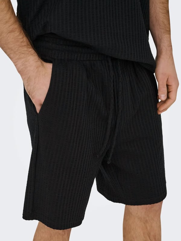 Only&Sons ONSAUSTIN WIDE SEERSUCKER S SHORTS Siyah Erkek Şort